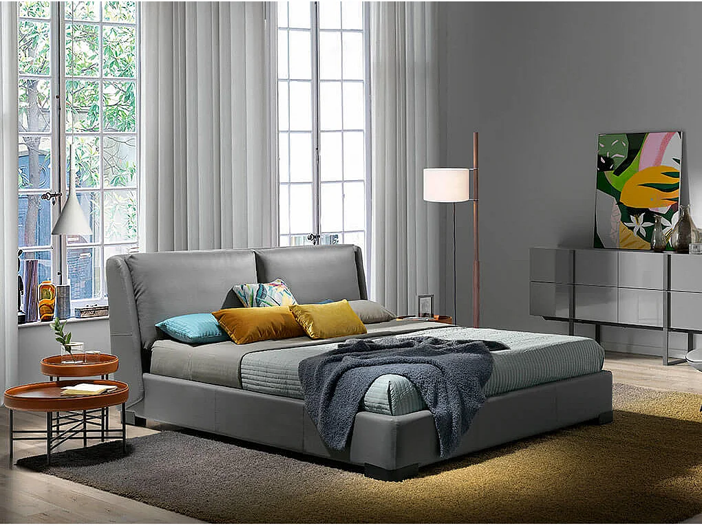 Table d'angle ronde en simili cuir, noyer et acier noir 2059 ANGEL CERDA