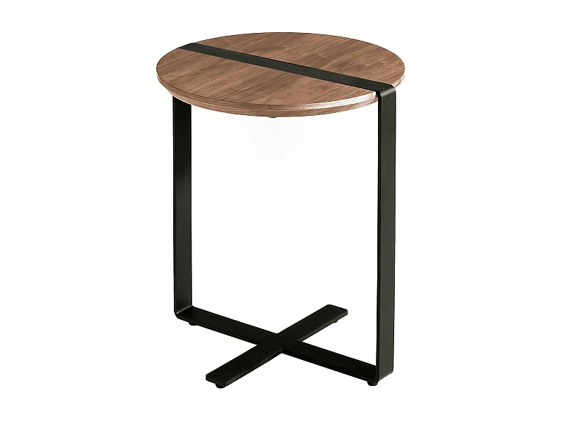 Runder Ecktisch Nussbaum und schwarzer Stahl