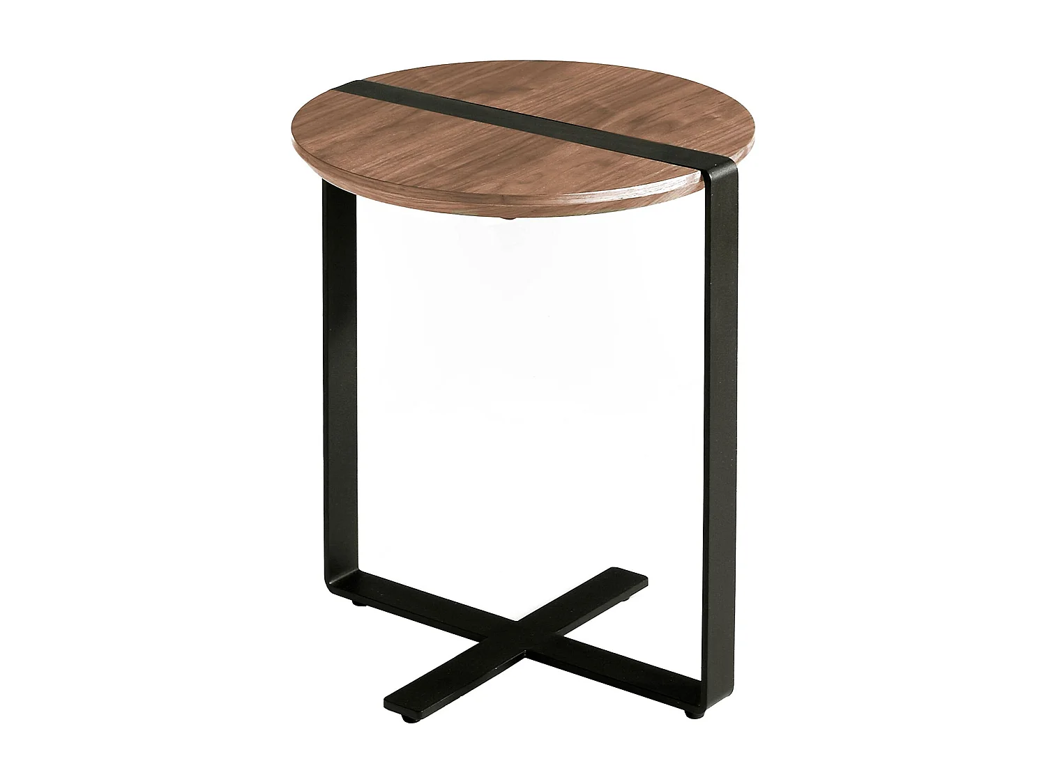 Table d'angle ronde en noyer et acier noir 2054 ANGEL CERDA