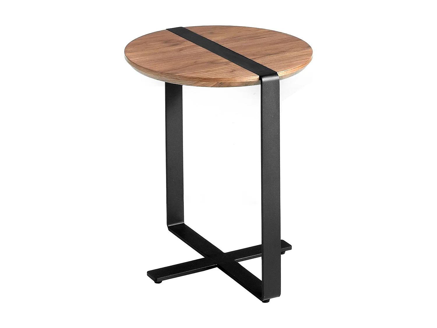 Table d'angle ronde en noyer et acier noir 2054 ANGEL CERDA