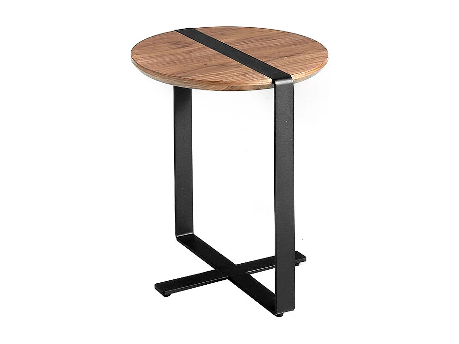 Table d'angle ronde en noyer et acier noir 2054 ANGEL CERDA