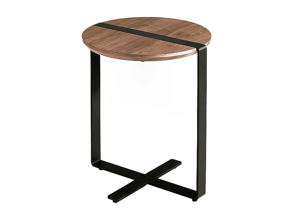 Table d'angle ronde en noyer et acier noir 2054 ANGEL CERDA