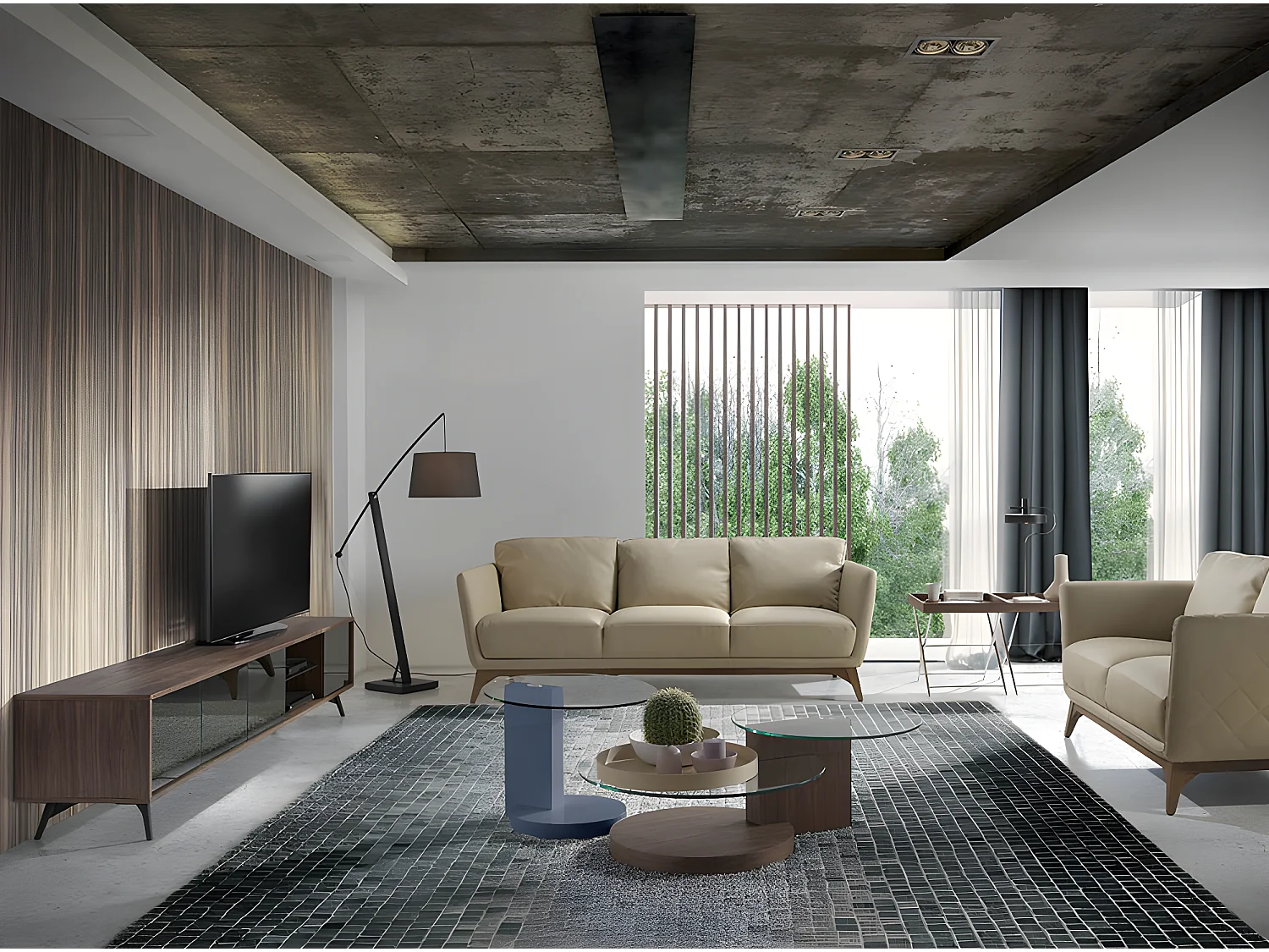 Table d'angle rectangulaire en noyer et acier chromé 2034 ANGEL CERDA