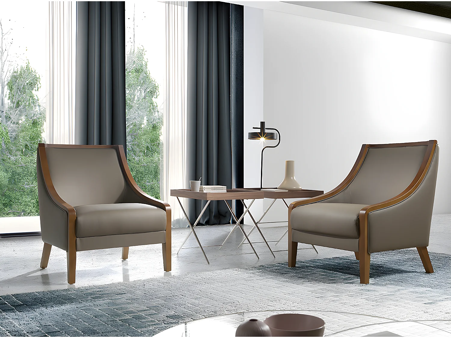 Table d'angle rectangulaire en noyer et acier chromé 2034 ANGEL CERDA