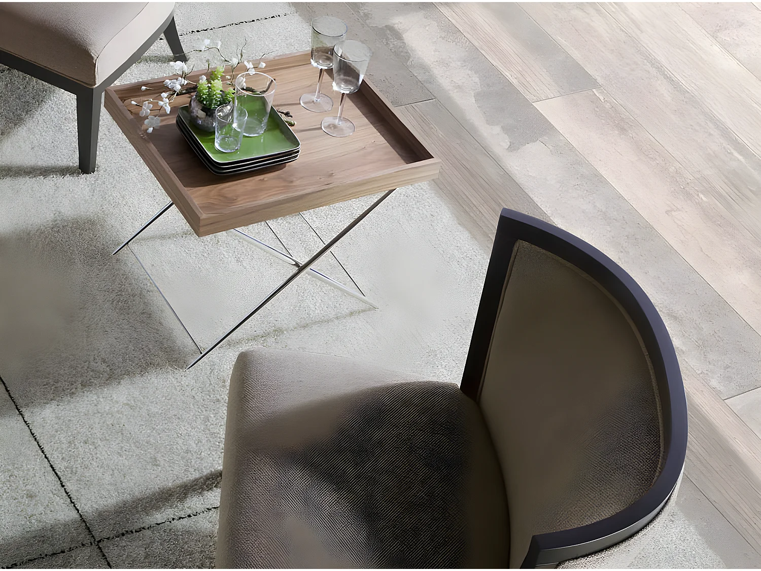 Table d'angle rectangulaire en noyer et acier chromé 2034 ANGEL CERDA