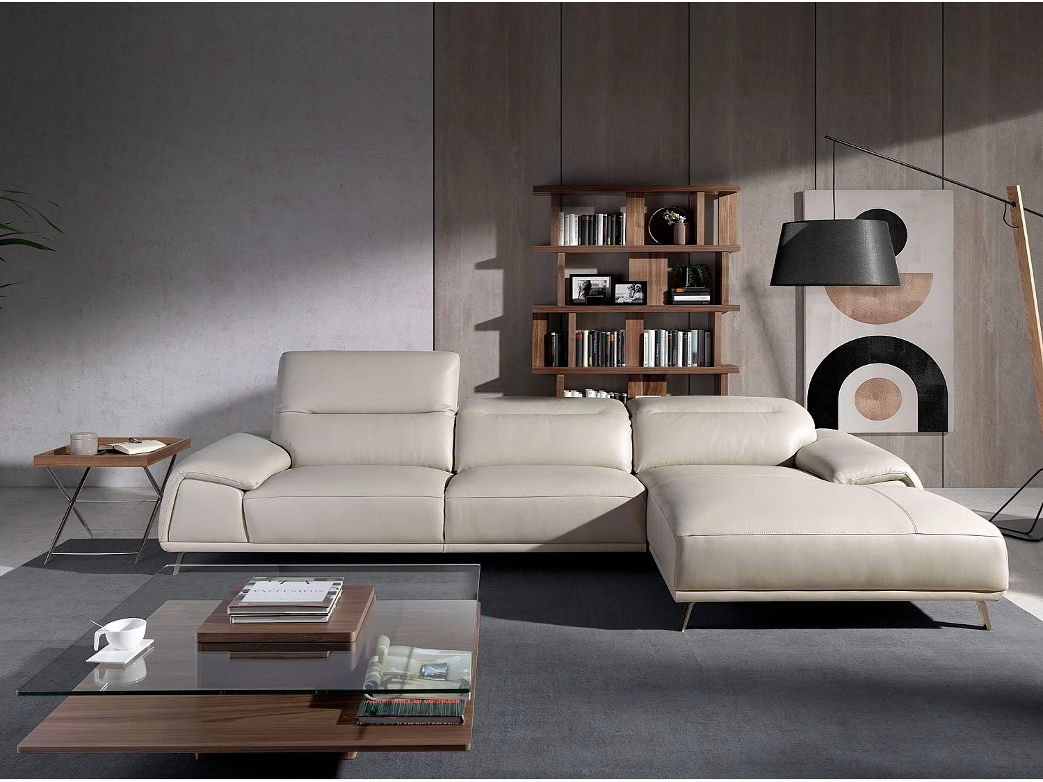 Table d'angle rectangulaire en noyer et acier chromé 2034 ANGEL CERDA