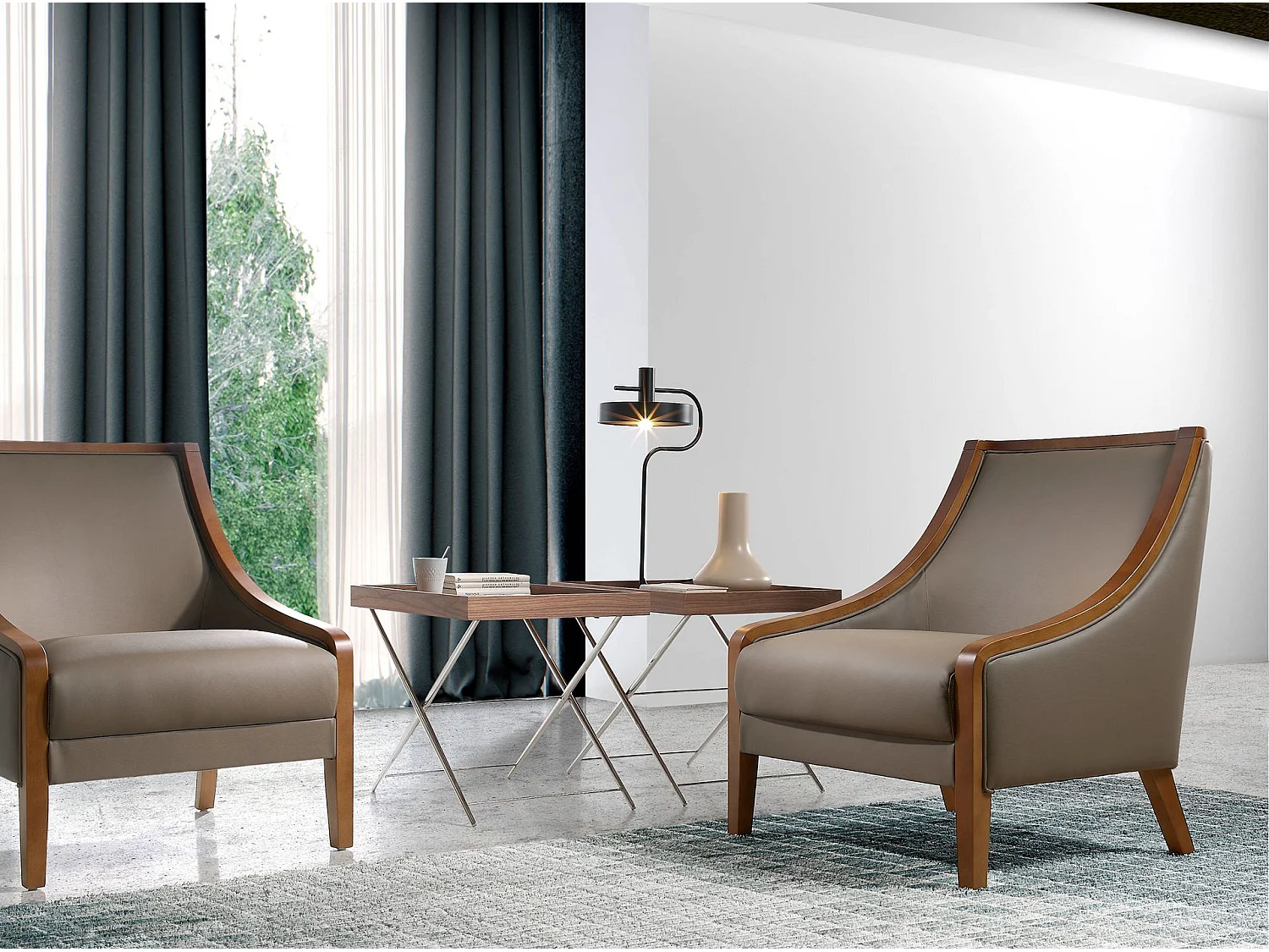 Rechthoekige hoektafel walnoot en verchroomd staal 2034 ANGEL CERDA