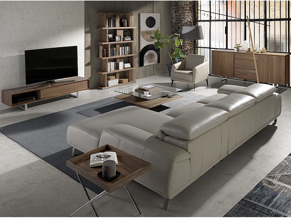 Rechthoekige hoektafel walnoot en verchroomd staal 2034 ANGEL CERDA