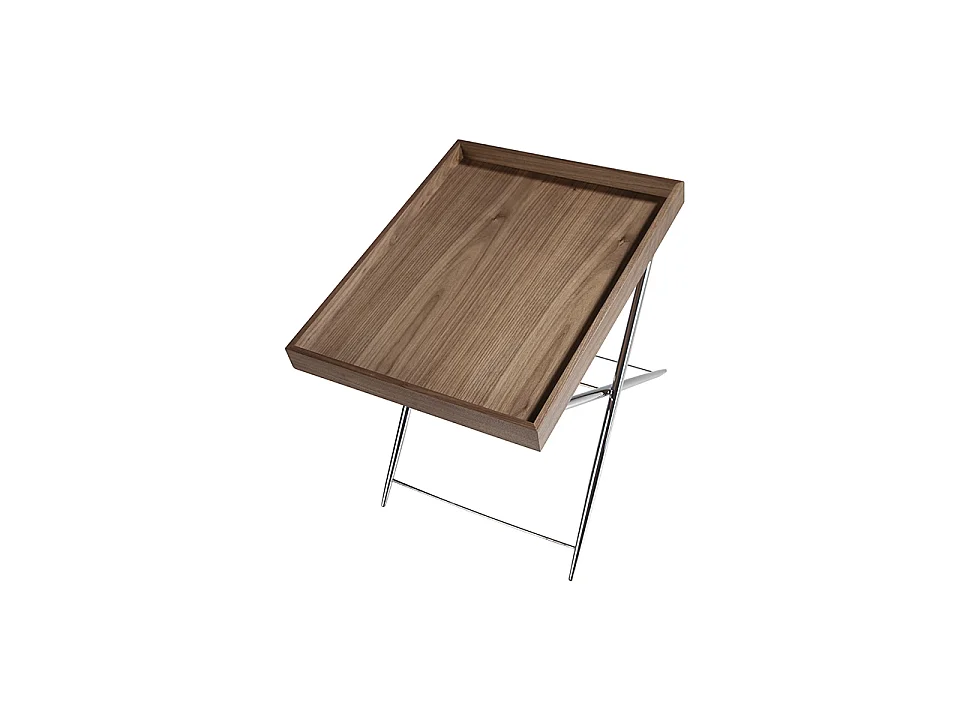 Rectangular corner table walnut and chrome-plated steel 2034 ANGEL CERDA