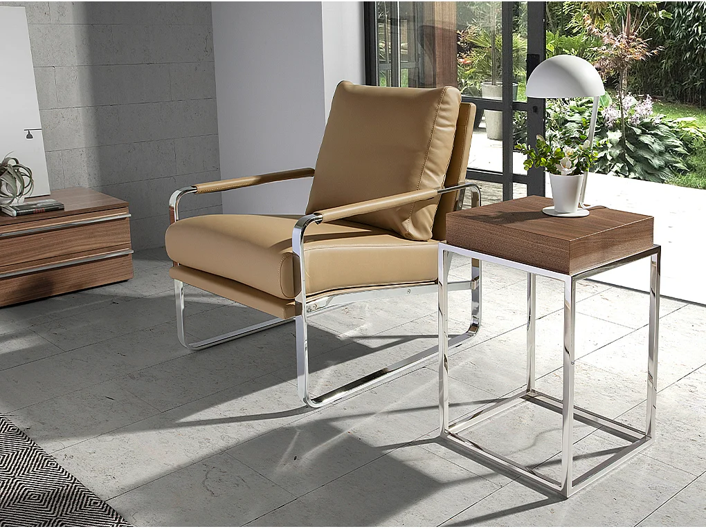 Table d'angle en bois de noyer et acier 2051 ANGEL CERDA