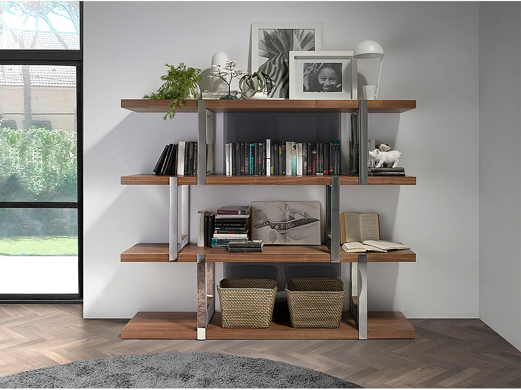 Scaffalatura in legno di noce e vetro traslucido nero   3136 ANGEL CERDA