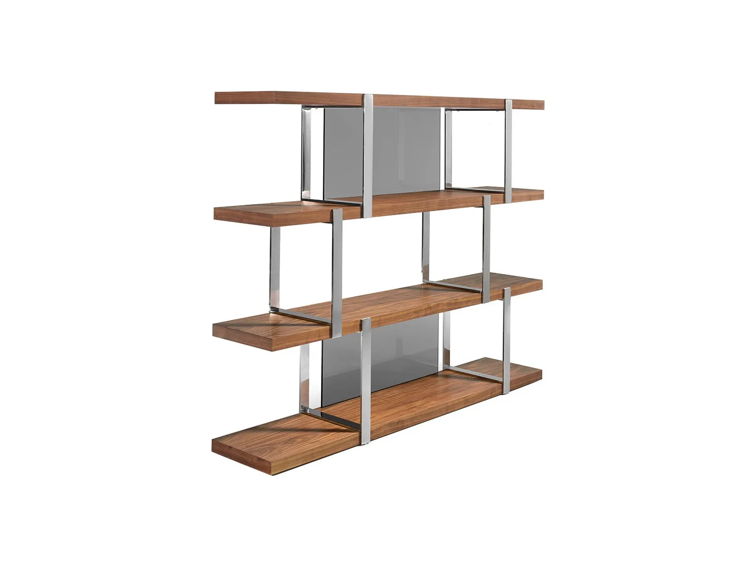 Plank met 4 niveaus in walnoothout en chroomstaal Pialo 180 cm