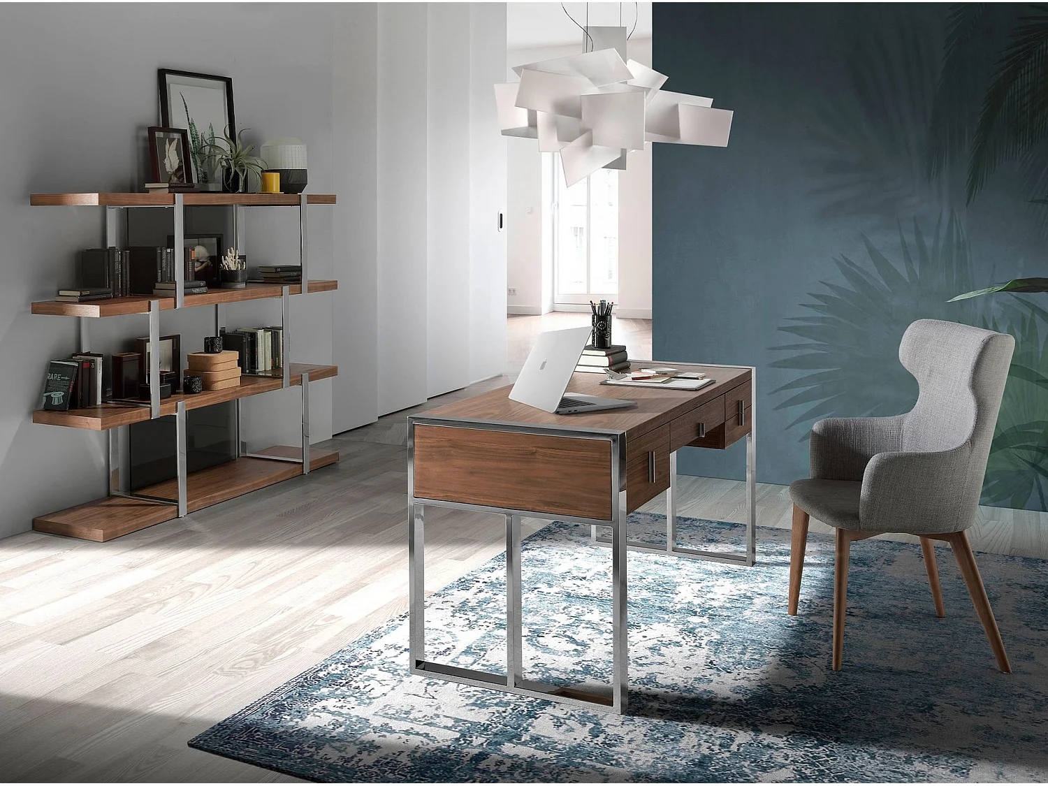 Bücherregal aus Nussbaumholz mit schwarzen Glasfächern 3136 ANGEL CERDA