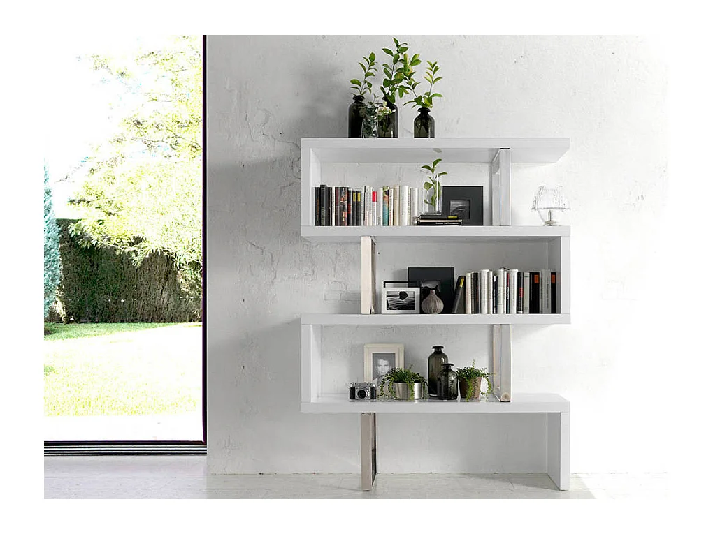 Étagère en bois de blanc et acier chromé 3026 ANGEL CERDA