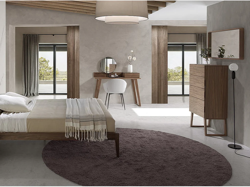 Prostokątne lustro ścienne z orzecha włoskiego