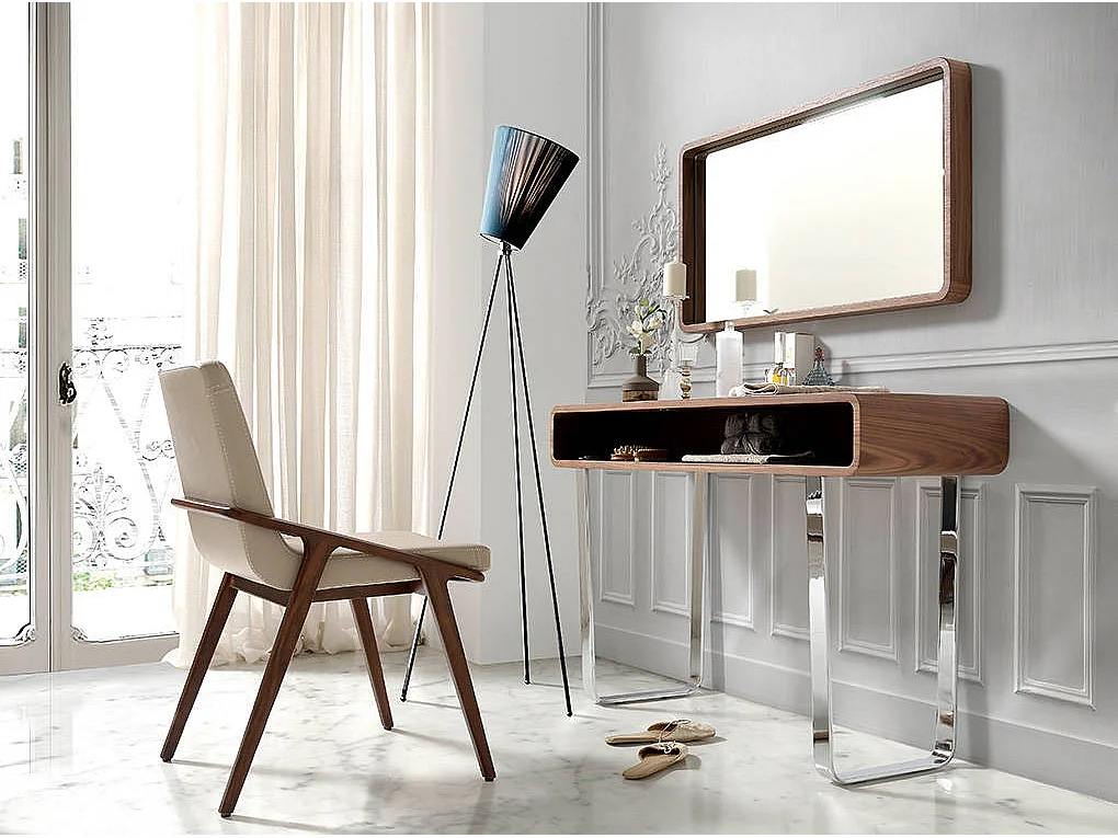 Prostokątne lustro ścienne z orzecha włoskiego