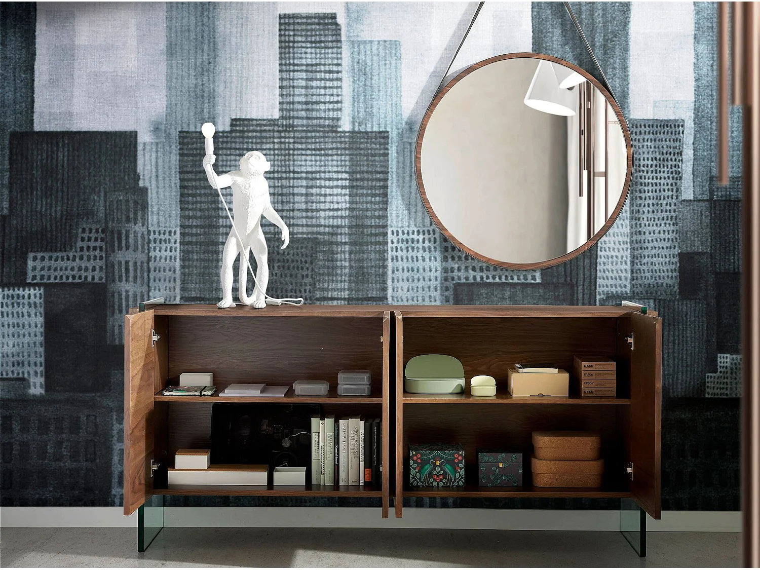 Miroir mural rond noyer 3038 ANGEL CERDA