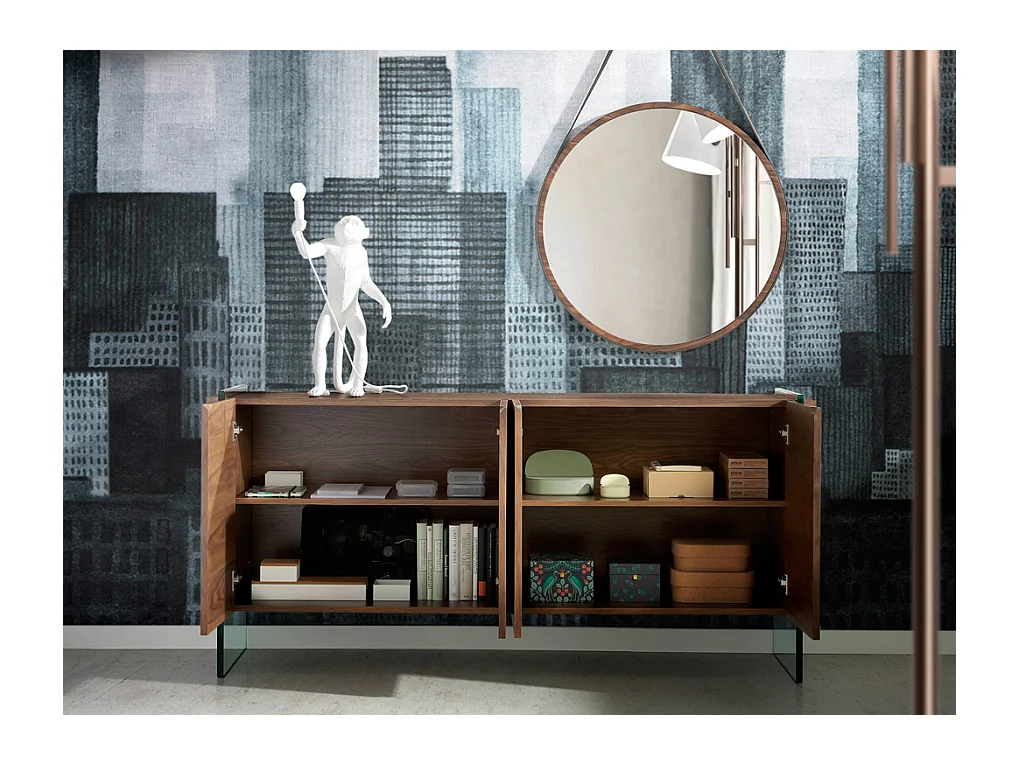 Okrągłe lustro ścienne z orzecha włoskiego