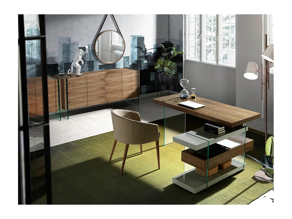 Okrągłe lustro ścienne z orzecha włoskiego