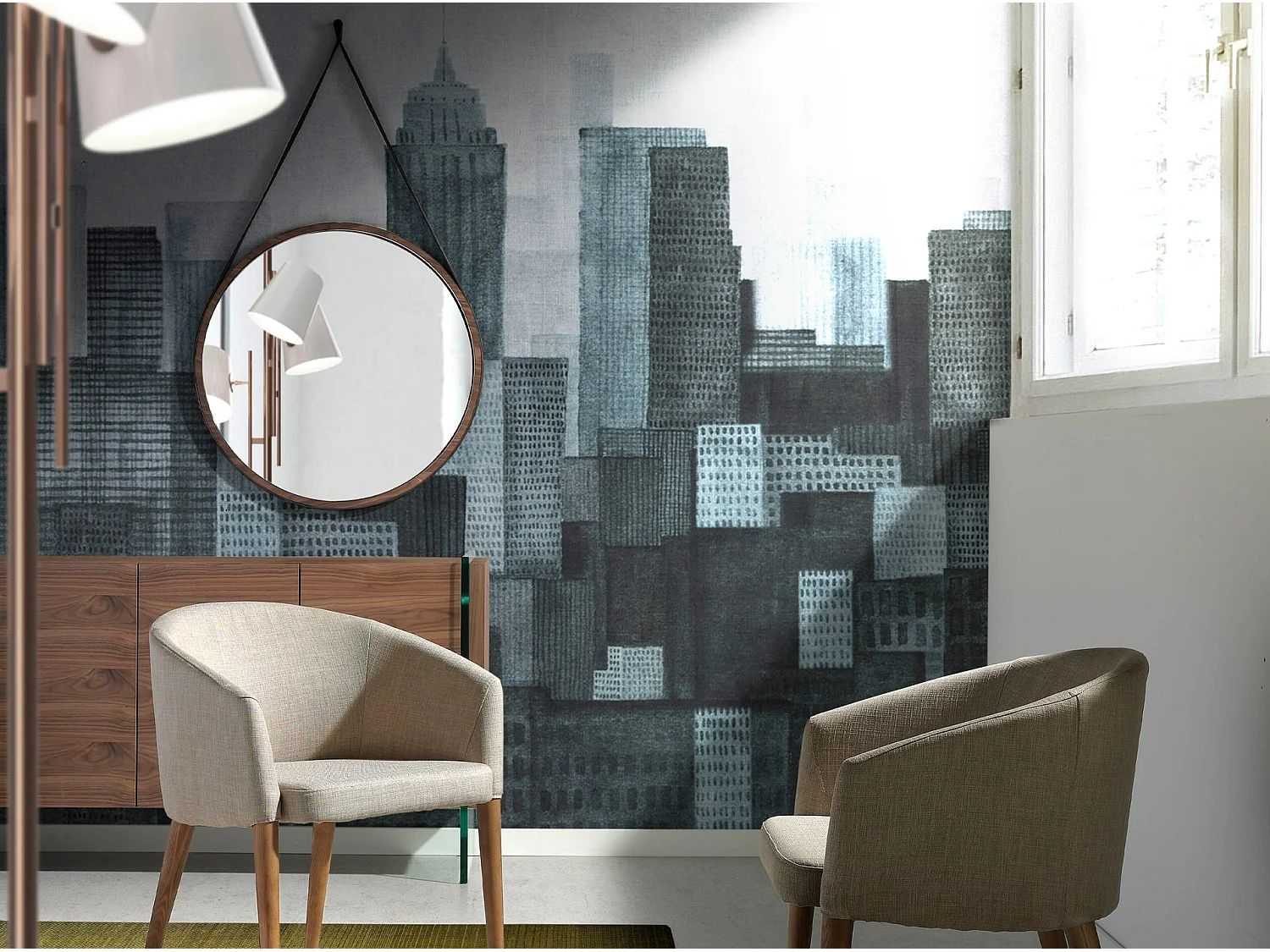 Miroir mural rond noyer 3038 ANGEL CERDA