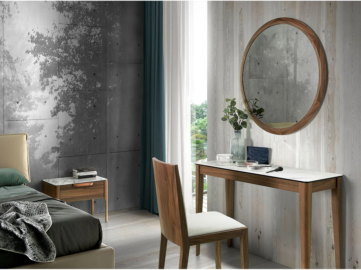 Miroir mural rond noyer 3084 ANGEL CERDA