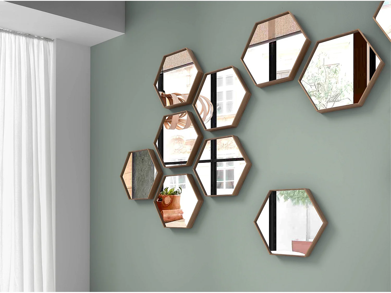 Miroir mural hexagonale noyer 3039 ANGEL CERDA