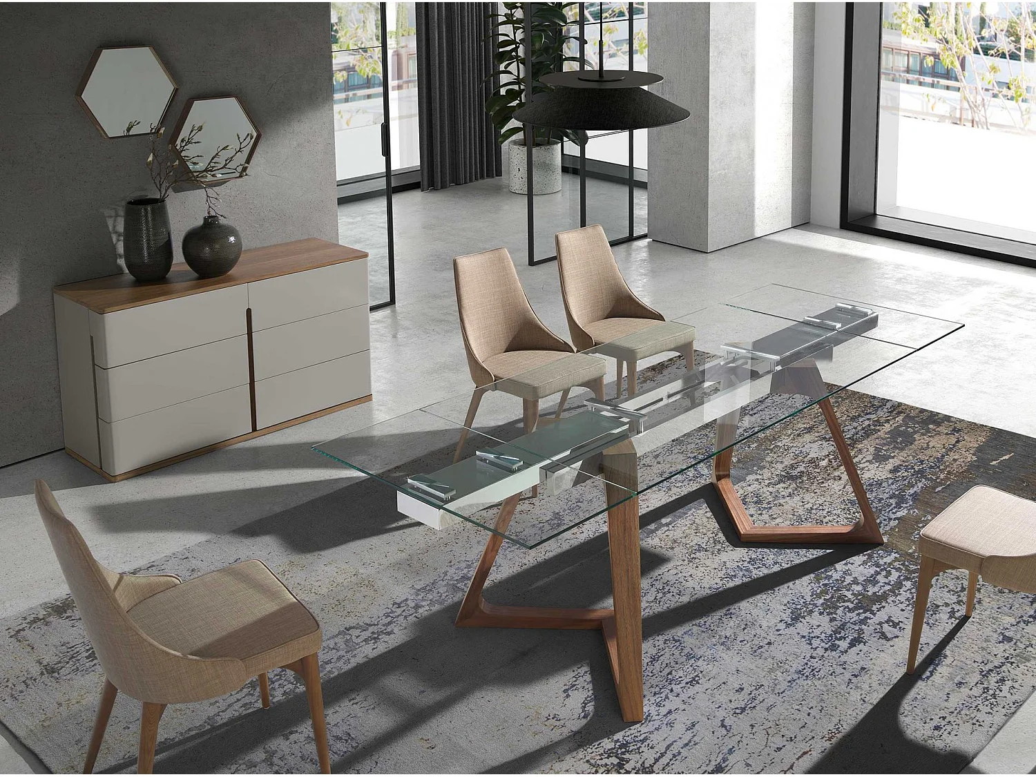 Miroir mural hexagonale noyer 3039 ANGEL CERDA