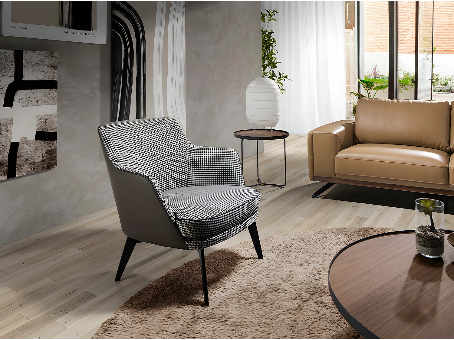 Sessel gepolsterter Stoff Hahnentritt  5011 ANGEL CERDA