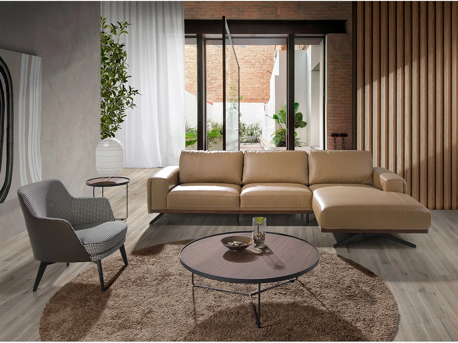 Fauteuil en similicuir brun chocolat et tissu noir et blanc 5011 ANGEL CERDA