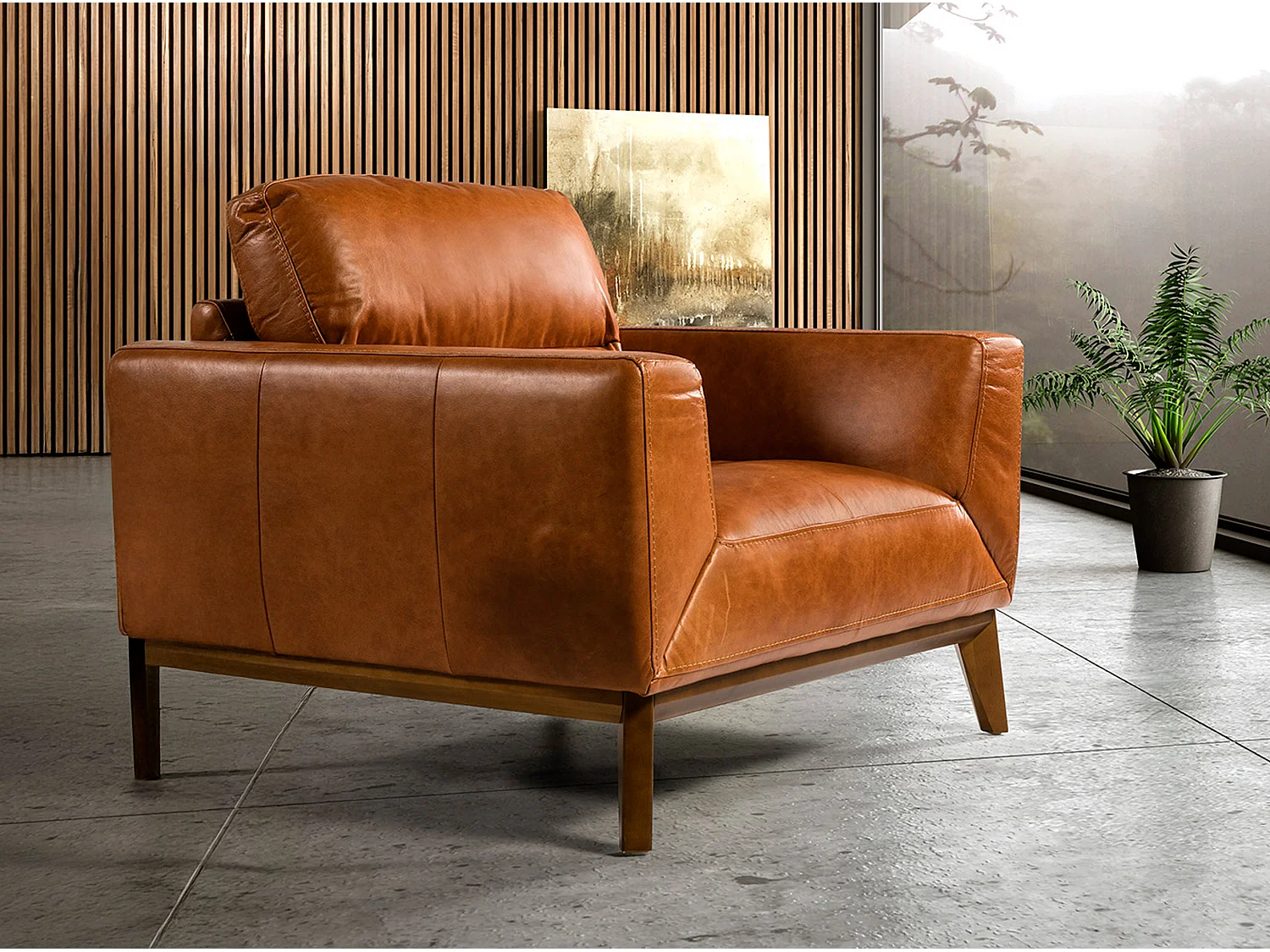 Fauteuil en cuir et pieds en bois 5036 ANGEL CERDA