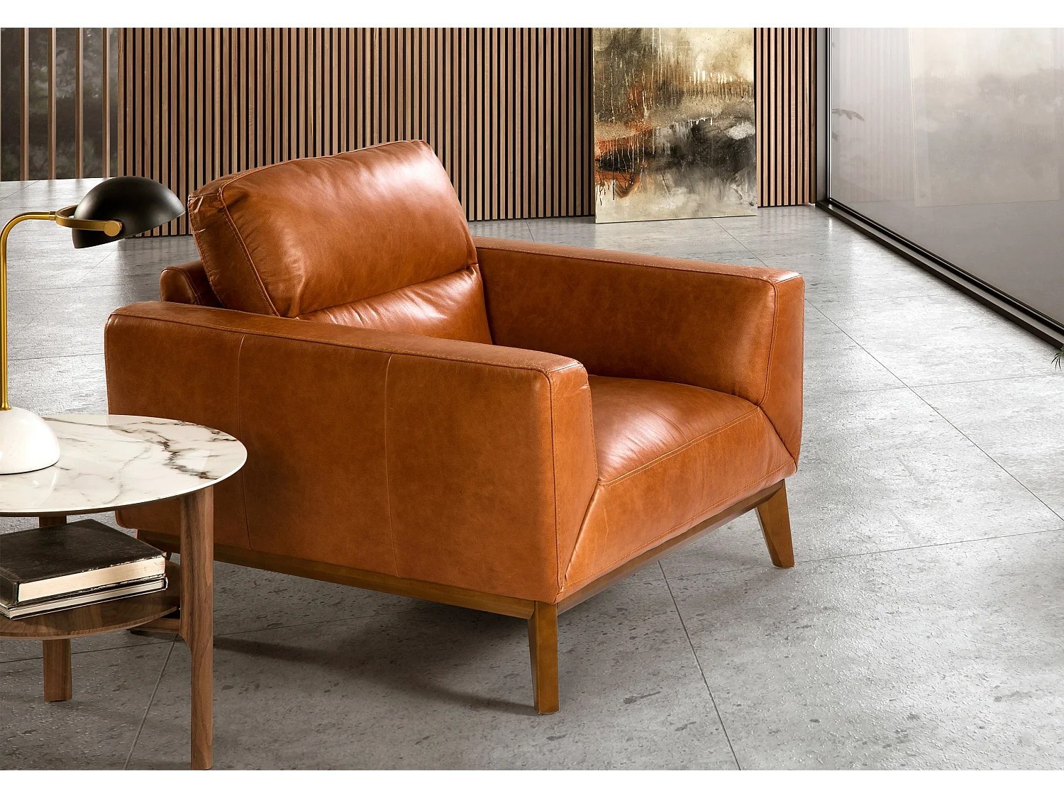 Fauteuil en cuir et pieds en bois 5036 ANGEL CERDA