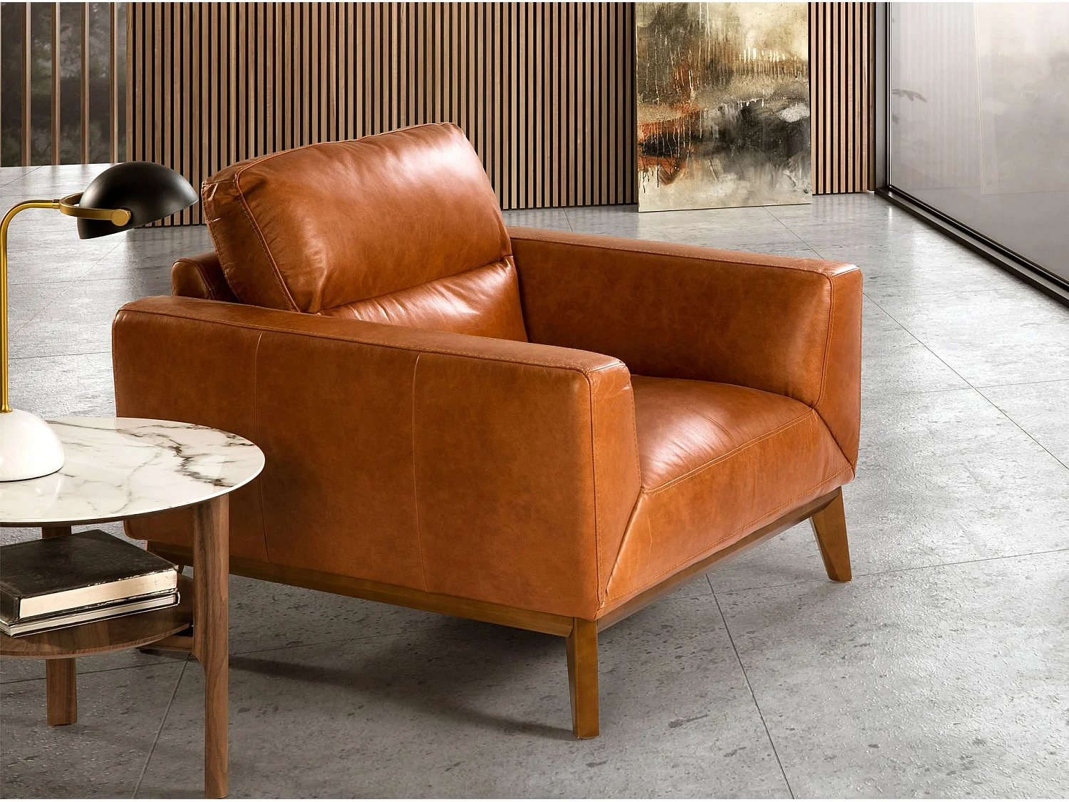 Fauteuil en cuir et pieds en bois 5036 ANGEL CERDA