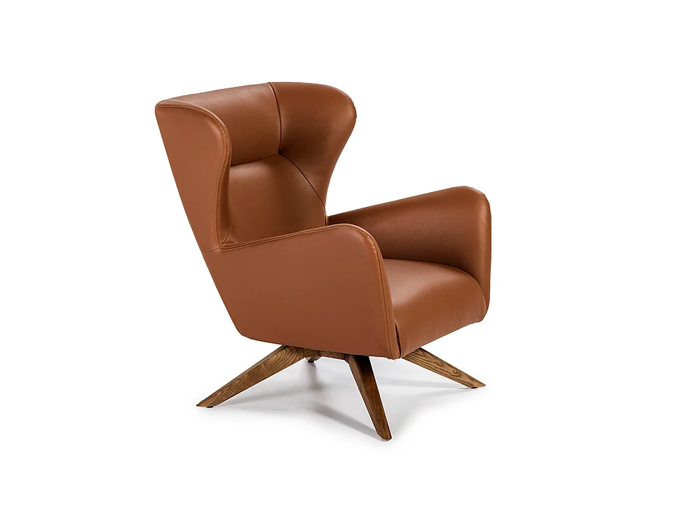 Poltrona girevole rivestita in similpelle e gambe in legno di noce   5038 ANGEL CERDA
