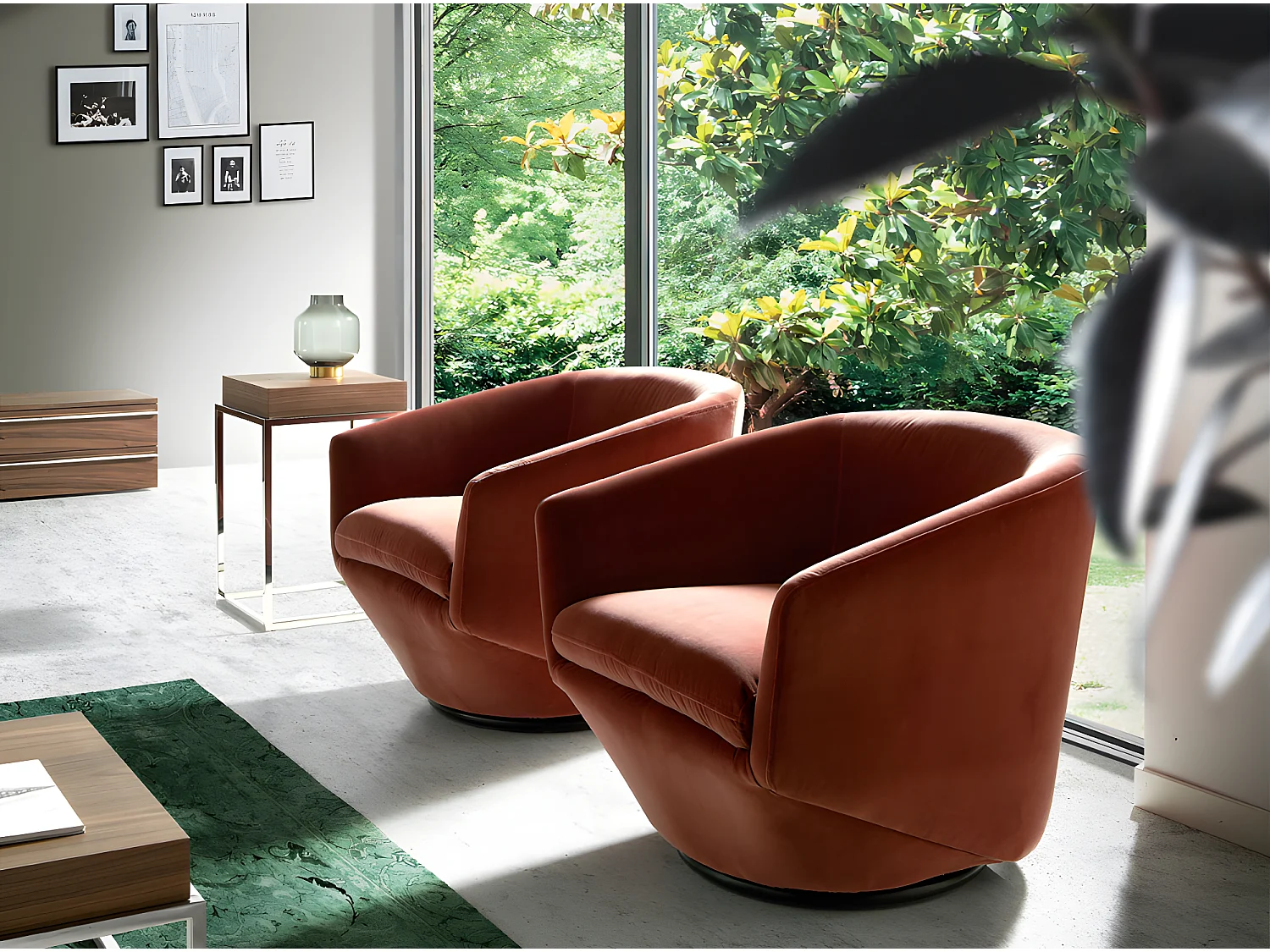 Draaifauteuil met perzik fluwelen bekleding 5041 ANGEL CERDA