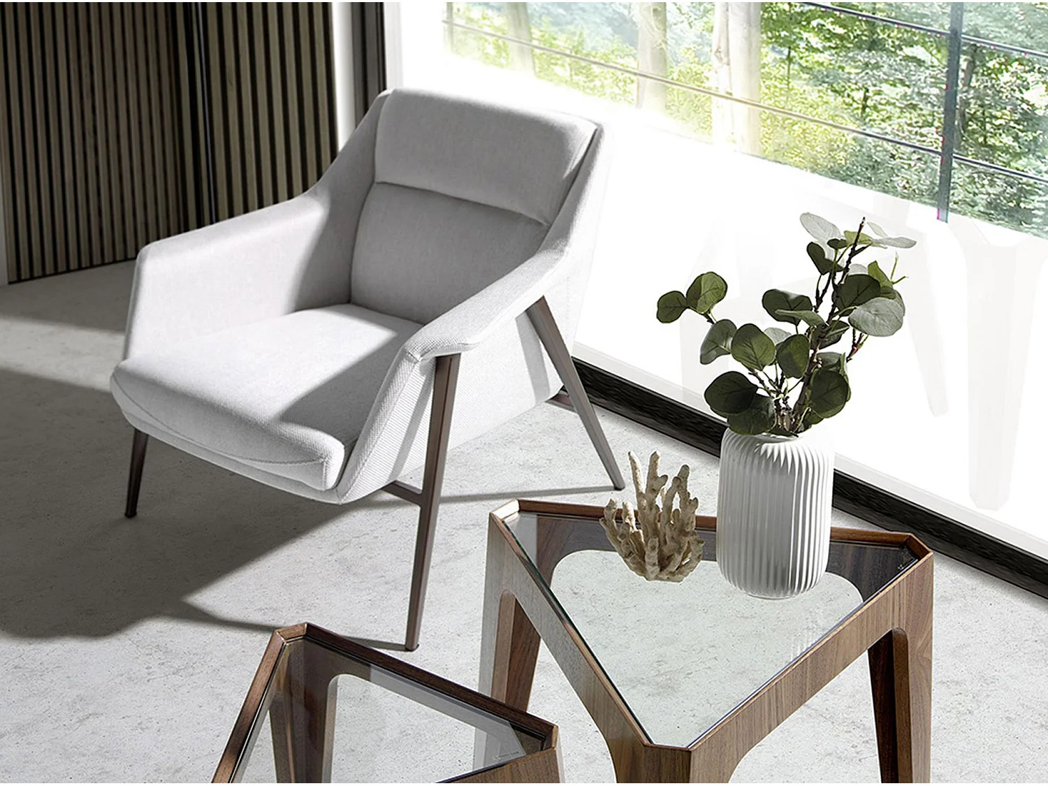 Fauteuil en tissu et pieds en acier brun 5010 ANGEL CERDA