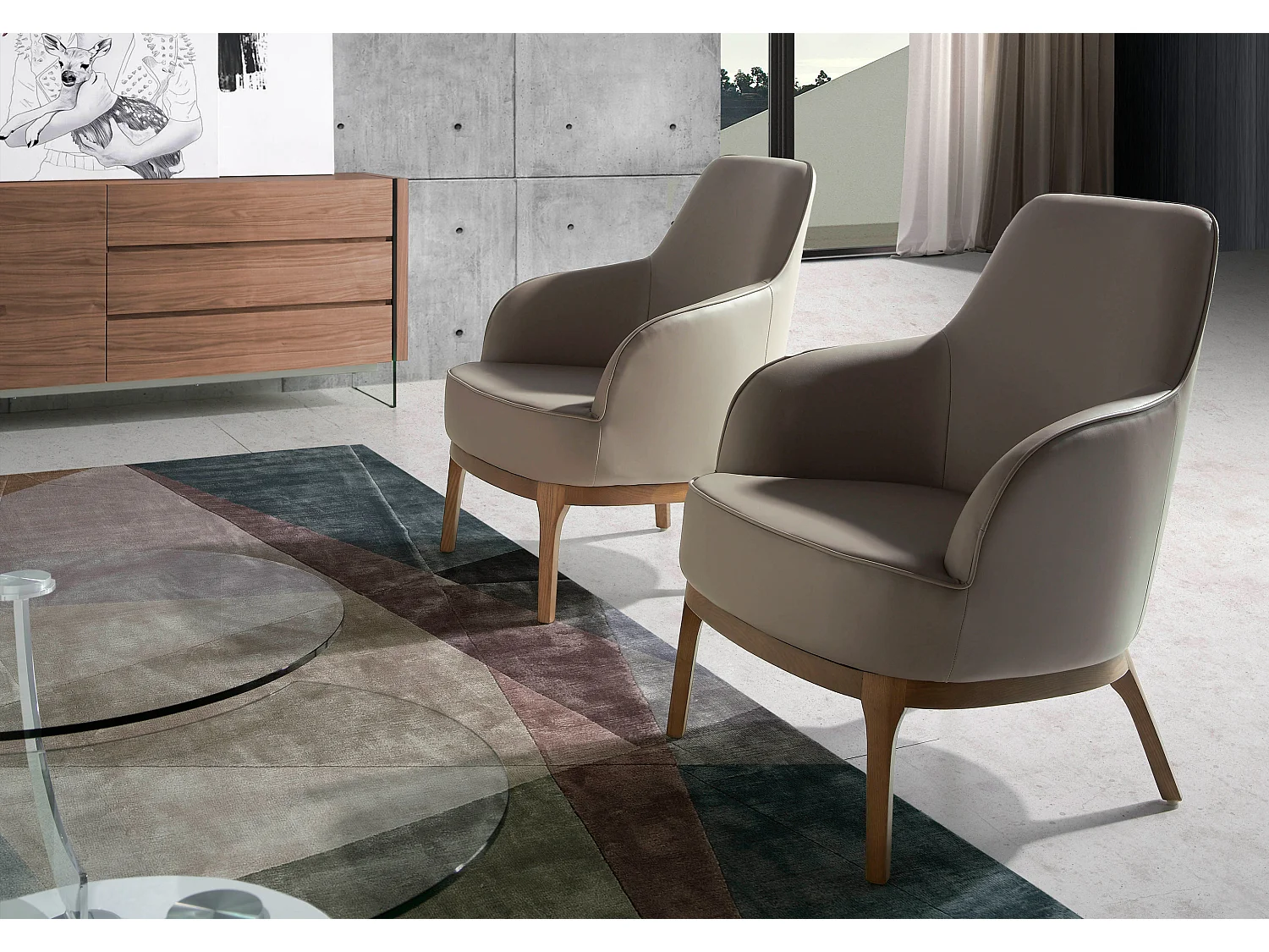 Poltrona rivestita in similpelle e gambe in legno di noce   5043 ANGEL CERDA