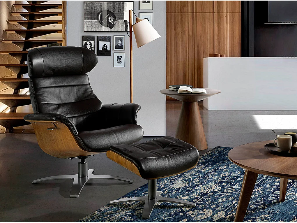 Fauteuil pivotant en cuir brun chocolat 5034 ANGEL CERDA