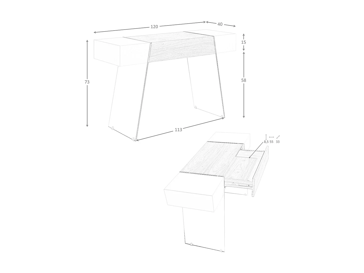 Console rectangulaire en bois gris, noyer et verre trempé 3029 ANGEL CERDA