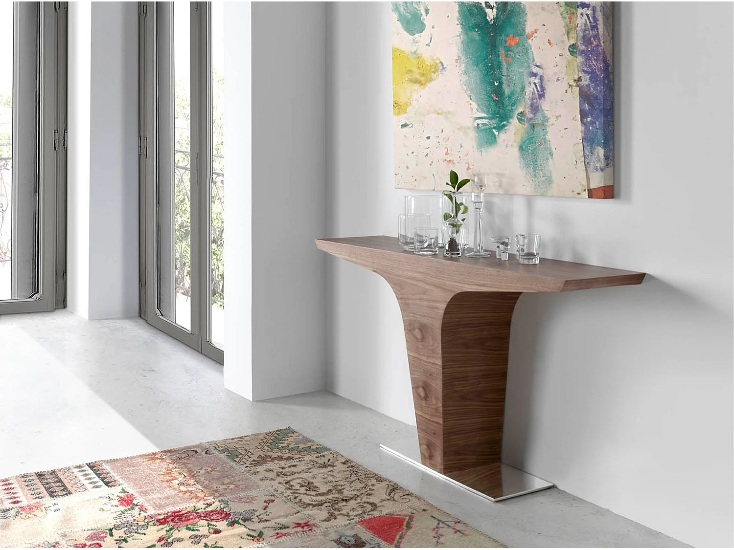 Console rectangulaire en noyer avec base en acier chromé 3030 ANGEL CERDA
