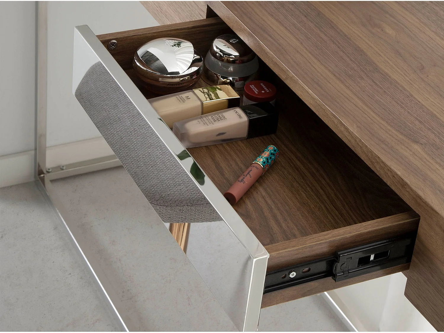 Console rectangulaire en noyer et acier chromé 3111 ANGEL CERDA