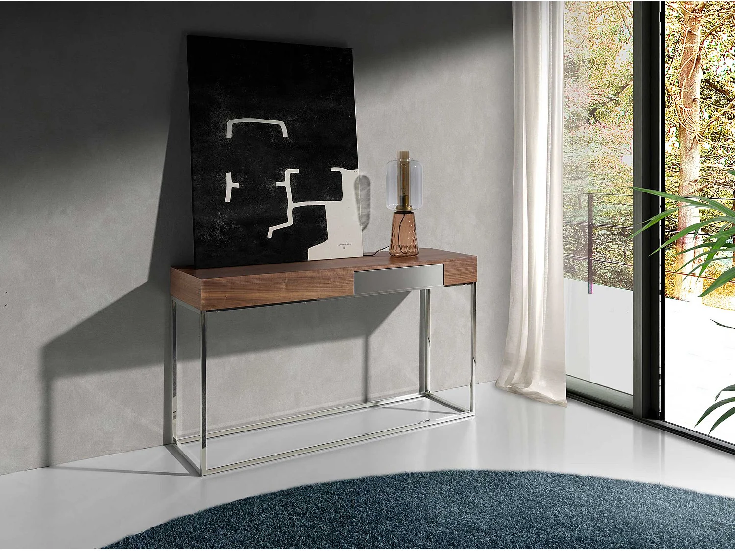 Console rectangulaire en noyer et acier chromé 3111 ANGEL CERDA