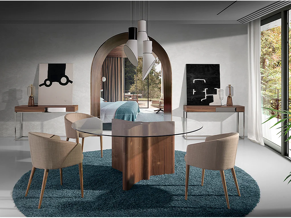 Console rectangulaire en noyer et acier chromé 3111 ANGEL CERDA