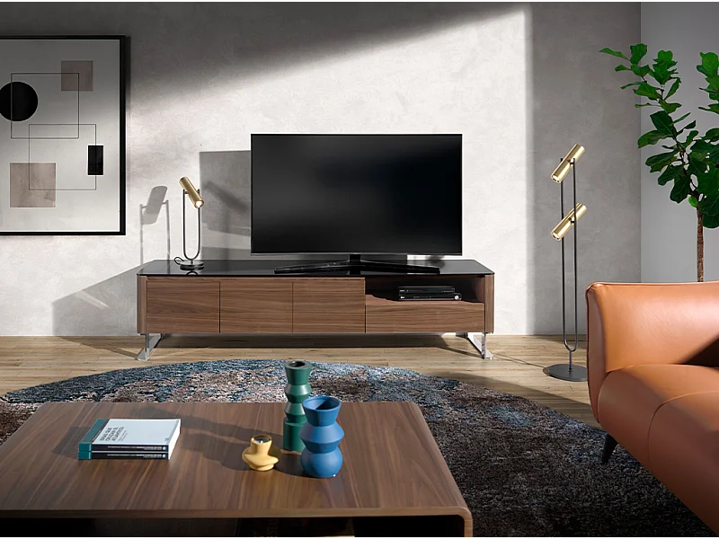 Mobile TV in legno di noce e piano in vetro temperato nero   3047 ANGEL CERDA