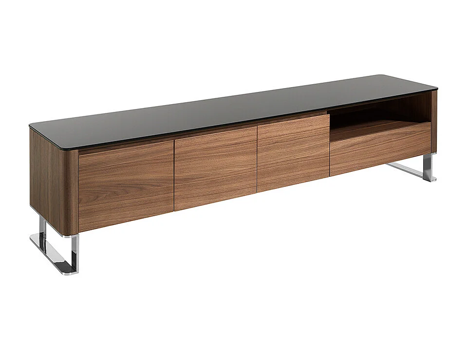 Mueble TV cristal negro y nogal  3047 ANGEL CERDA