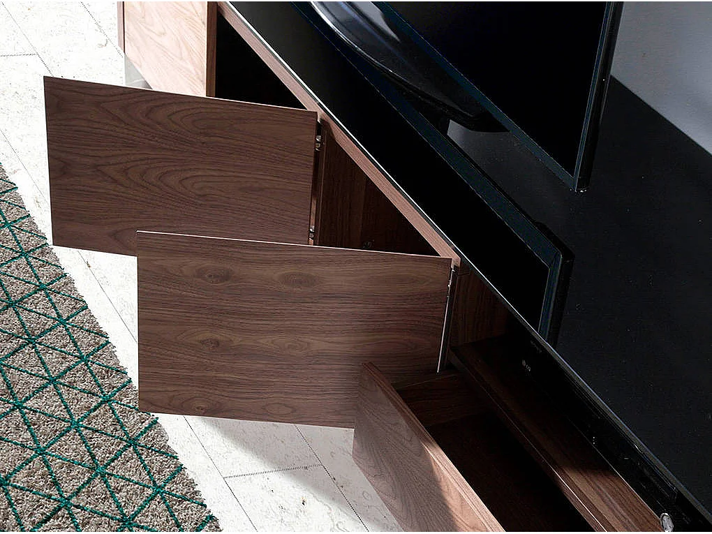 Mueble TV cristal negro y nogal  3047 ANGEL CERDA