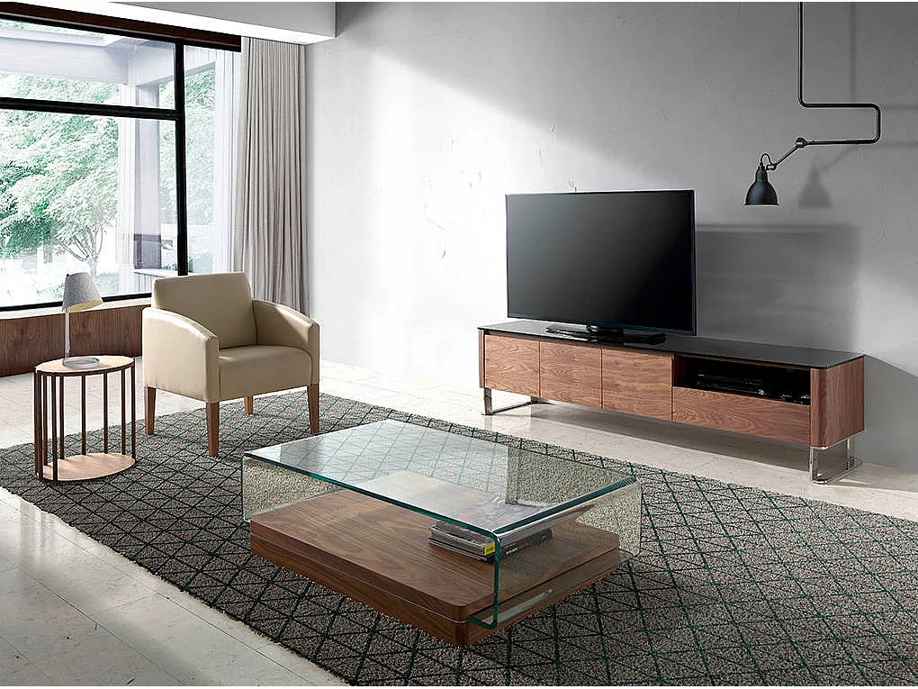 Mueble TV cristal negro y nogal  3047 ANGEL CERDA