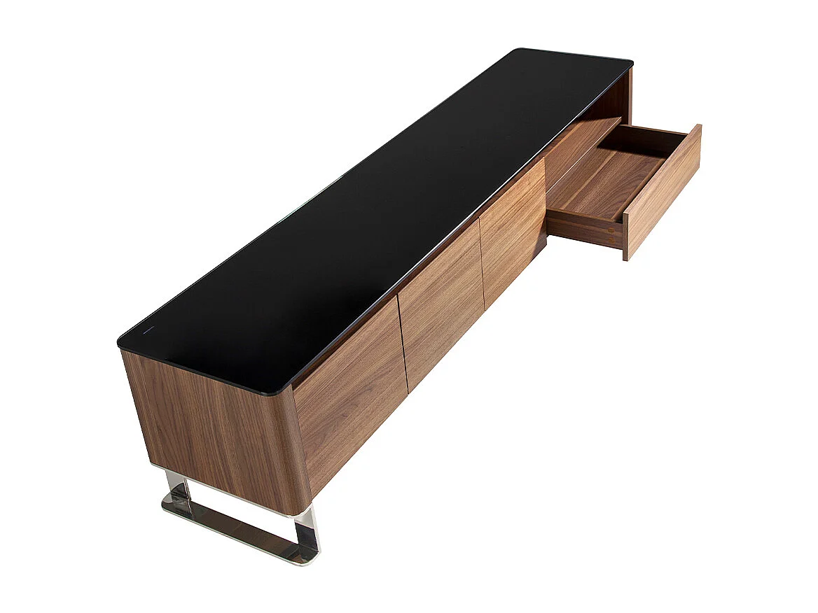 Meuble TV noyer, acier chromé et plateau en verre noir 3047 ANGEL CERDA