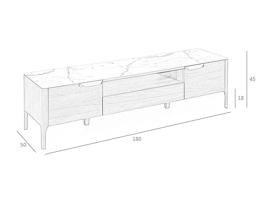 TV-Ständer aus Nussbaumholz mit Glasplatte aus Marmorimitation 3078 ANGEL CERDA