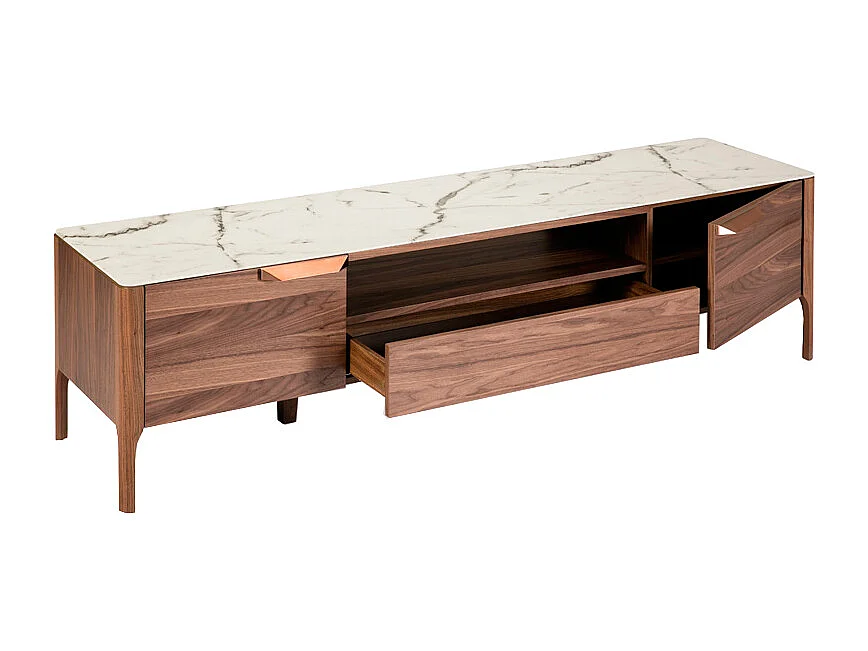 Mesa de TV em nogueira com tampo de vidro a imitar mármore 3078 ANGEL CERDA