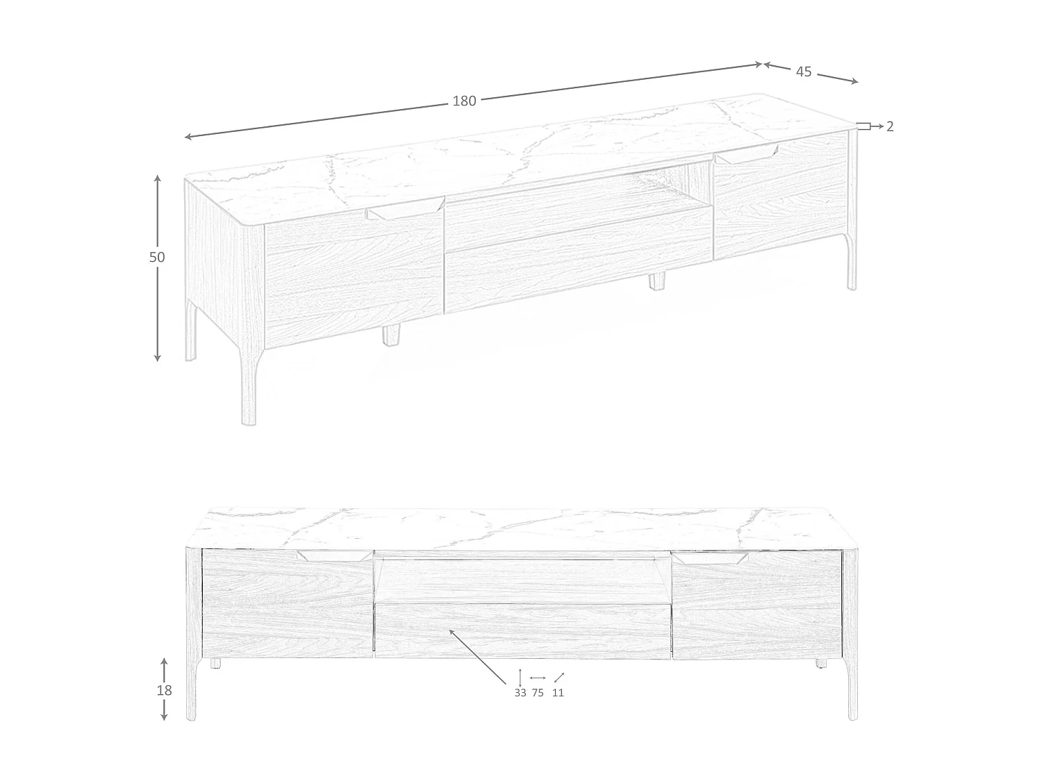 Mesa de TV em nogueira com tampo de vidro a imitar mármore 3078 ANGEL CERDA